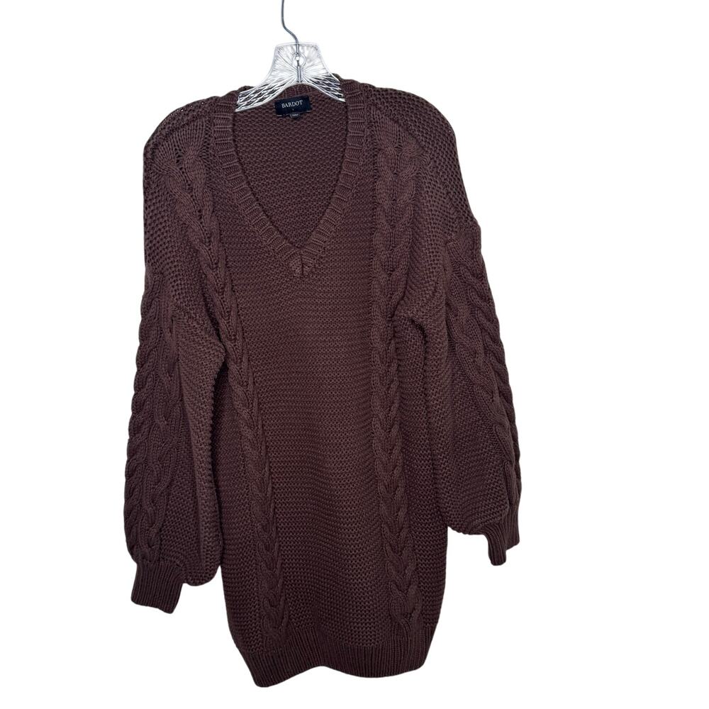 Bardot Cable Knit Sweater Brown Size L Chunky V-Neck Pullover